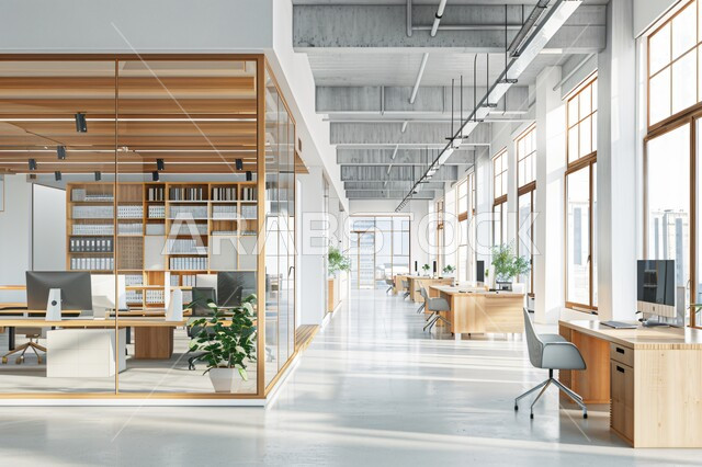 تصاميم عصرية حديثة لمكاتب الشركات السعودية، تصاميم داخلية وديكورات راقية خشبية على الطراز الحديث، واجهات زجاجية كبيرة في مكاتب العمل، أثاث أنيق ومريح