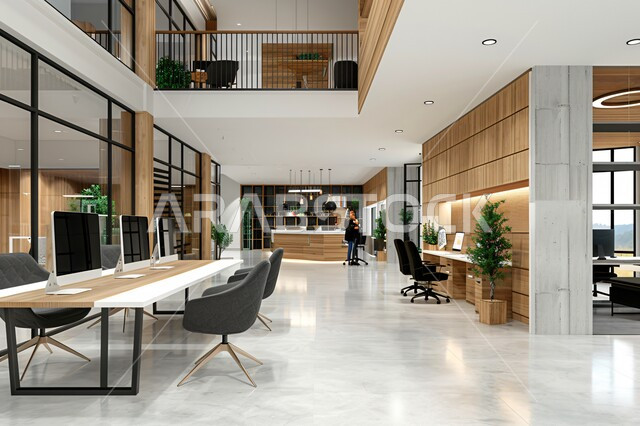 تصاميم عصرية حديثة لمكاتب الشركات السعودية، تصاميم داخلية وديكورات راقية خشبية على الطراز الحديث، واجهات زجاجية كبيرة في مكاتب العمل، أثاث أنيق ومريح