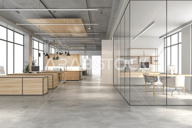  تجهيزات مكتبية حديثة وأثاث أنيق ومريح، تصاميم عصرية حديثة لمكاتب الشركات السعودية، تصاميم داخلية وديكورات راقية خشبية على الطراز الحديث، واجهات زجاجية كبيرة في مكاتب العمل