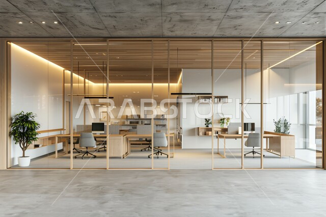  تجهيزات مكتبية حديثة وأثاث أنيق ومريح، تصاميم عصرية حديثة لمكاتب الشركات السعودية، تصاميم داخلية وديكورات راقية خشبية على الطراز الحديث، واجهات زجاجية كبيرة في مكاتب العمل