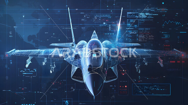 Technical and technological development and progress, Saudi future vision 2030, engineering plans and designs for future projects, three-dimensional holographic diagrams of the prototype of the jet machine, the concept of tourism and travel, moving towards the horizon