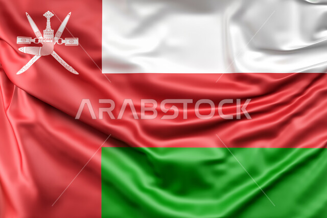 Celebrating the anniversary of the Omani National Day, the national flags and banners of the Arab countries, pride in the Omani symbols and flag, a three-dimensional icon of the flag of the Sultanate of Oman, love of the homeland and belonging to it.