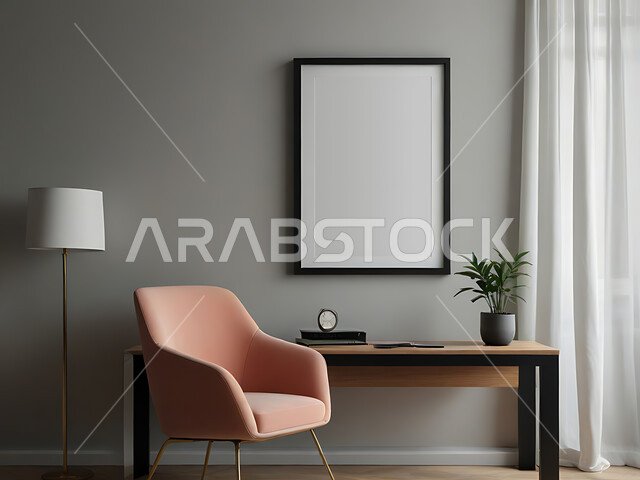 غرفة مكتبية بتصاميم عصرية حديثة، شقق وفلل سكنية راقية في المملكة العربية السعودية، أثاث منزلي وديكورات داخلية هادئة بتدرجات الوردي، الفن الهندسي الداخلي الأنيق