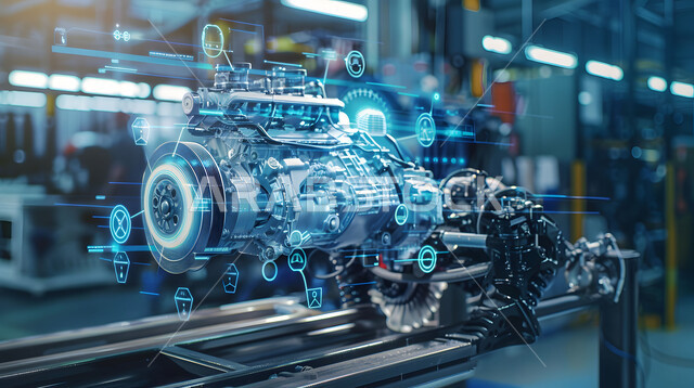 التقدم والتطور التقني والتكنولوجي, رؤية مستقبلية سعودية 2030, المخططات والتصاميم الهندسية لمشاريع المستقبل, رسوم بيانية هولوجرامية ثلاثية الابعاد للنموذج الأولي لمحرك السيارة, مفهوم صناعة السيارات