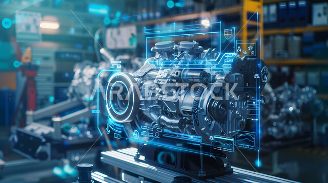 التقدم والتطور التقني والتكنولوجي, رؤية مستقبلية سعودية 2030, المخططات والتصاميم الهندسية لمشاريع المستقبل, رسوم بيانية هولوجرامية ثلاثية الابعاد للنموذج الأولي لمحرك السيارة, مفهوم صناعة السيارات