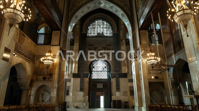 الفن الهندسي المعماري على الطراز الاسلامي العربي, أماكن العبادة والتقرب الى الله، تصميمات وديكورات داخلية دينية، الزخارف والتصميمات الفاخرة لقاعات الصلاة الواسعة في المساجد، أداء الصلوات والفرائض