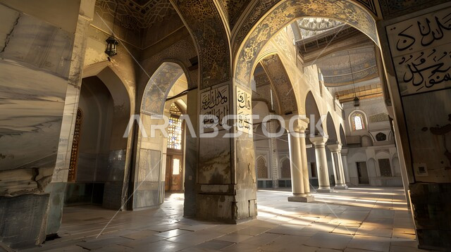 تصميمات وديكورات داخلية دينية، الزخارف والتصميمات الفاخرة لقاعات الصلاة الواسعة في المساجد، أداء الصلوات والفرائض، الفن الهندسي المعماري على الطراز الاسلامي العربي, أماكن العبادة والتقرب الى الله