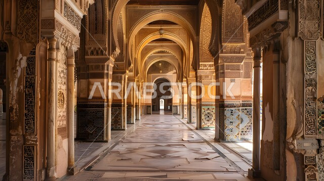 الزخارف والتصميمات الفاخرة لقاعات الصلاة الواسعة في المساجد، أداء الصلوات والفرائض، الفن الهندسي المعماري على الطراز الاسلامي العربي, أماكن العبادة والتقرب الى الله، تصميمات وديكورات داخلية دينية