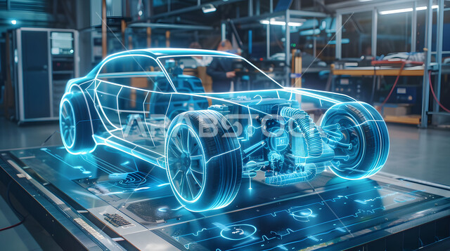التصاميم الهندسية والمخططات لمشاريع المستقبل, التطور و التقدم التقني والتكنولوجي, رؤية مستقبلية سعودية 2030, رسوم بيانية هولوجرامية ثلاثية الابعاد للنموذج الأولي لهيكل السيارة, مفهوم صناعة السيارات