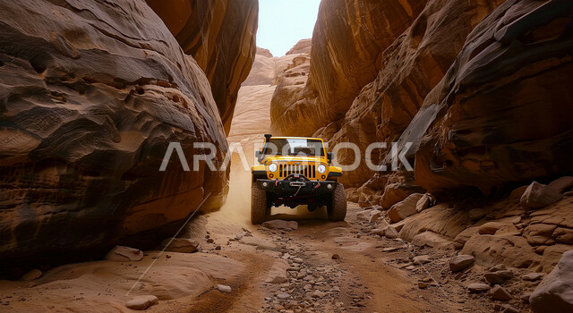 رحلات السفاري في جبل شدا في الصحاري وقت الغروب، سيارات الدفع الرباعي وسط الصحراء، التلال الرملية في المناطق الصحراوية، التكوينات والتشكيلات الصخرية، الطبيعة الجبلية في المملكة العربية السعودية، معالم وأماكن سياحية