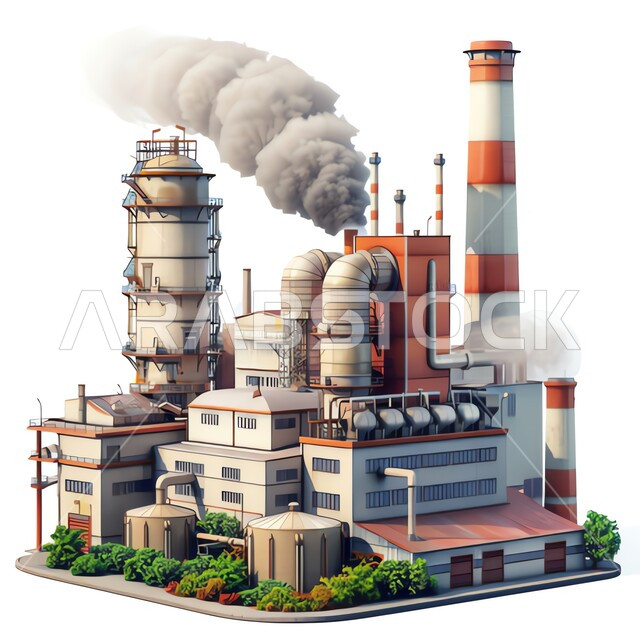 Industrial engineering and equipment, factories and laboratories in the Kingdom of Saudi Arabia, oil and gas refining plant, Dukhan refinery laboratories, petrochemical industries and projects, huge and large warehouses, white background