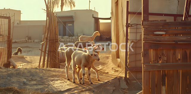 مجموعة الخرفان البيضاء وسط المناطق الصحراوية، قربان وأضاحي عيد الأضحى المبارك, تربية المواشي والحيوانات في المحميات الطبيعيه، مزارع الأغنام والخرفان في المملكة العربية السعودية, الاحتفال بالأعياد والمناسبات الدينية الاسلامية