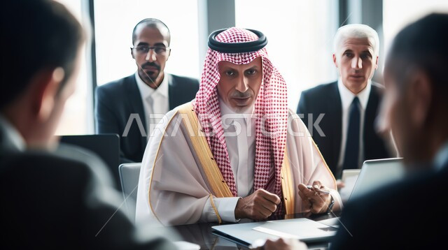 تطوير الخطط وحل المشكلات لتحقيق أهداف الشركة، بيئة العمل المريحة في الشركات السعودية، مهن ووظائف إدارية مكتبية، إنجاز الأعمال باستخدام الأجهزة التقنية، مجموعة من الموظفين العرب الخليجيين السعوديين يقومون بإدارة شؤون العمل