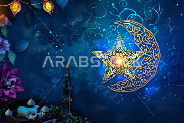 ديكورات وزينة وأضواء رمضانية أنيقة، خلفية رمضانية دينية، مجسم لنجمة وهلال شهر مضان المبارك، بطاقات تهنئة بالمناسبات والأعياد الإسلامية، تصاميم مميزة للقبب والمآذن