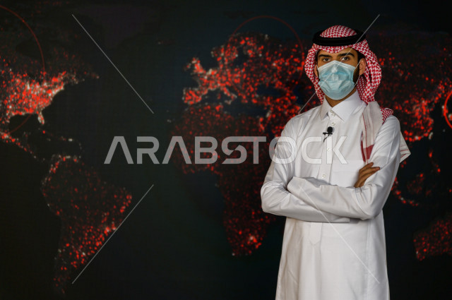 مذيع و اعلامي سعودي خليجي يمتلك المهارة بتقديم النشرات الاخبارية  الخاصة بمنظمة الصحة العالمية  ، استخدام تقنية الجرافيكس في تقديم اخبارعاجلة  يحذر من وقوع موجتين ثالثة ورابعة من الفيروس  ، أخبار عالمية  صحية عاجلة ،الاخبار و الاعلام ، قراء النشرات الاخبا