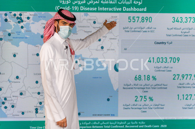 مذيع و اعلامي سعودي خليجي يمتلك المهارة بتقديم النشرات الاخبارية  الخاصة بمنظمة الصحة العالمية  ، استخدام تقنية الجرافيكس في تقديم اخبار احصائيات لمرض فيروس كورونا ، أخبار عالمية  صحية عاجلة ،الاخبار و الاعلام ، قراء النشرات الاخبارية لاحصائيات انتشار فير