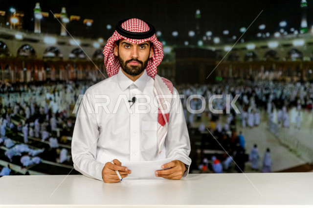 A Saudi-Gulf broadcaster and journalist with the skill to present news releases, provide news about pilgrims and the Day of Arafah, use graphics technology to present news, religious news, news and media, read news bulletins