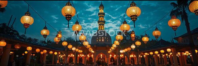 الفن الهندسي المعماري لتصاميم المساجد في المملكة العربية السعودية, زينة وتحف الأعياد والمناسبات الاسلامية, صورة ظلية للمصابيح المعدنية المزخرفة المعلقة في الأجواء الروحانية الرمضانية, سالويت