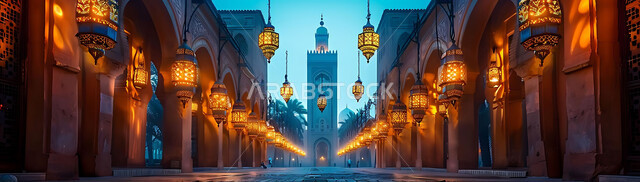 الفن الهندسي المعماري لتصاميم المساجد في المملكة العربية السعودية, زينة وتحف الأعياد والمناسبات الاسلامية, صورة ظلية للمصابيح المعدنية المزخرفة المعلقة في الأجواء الروحانية الرمضانية, سالويت