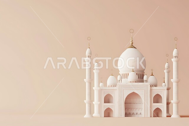 العبادة والتقرب إلى الله، الفن الهندسي المعماري لبناء المساجد على الطراز الاسلامي، أماكن دينية مقدسة، رسوم توضيحية لمسجد في المملكة العربية السعودية، خلفية بيج