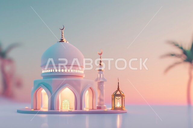 رسوم توضيحية لمسجد في المملكة العربية السعودية، الفن الهندسي المعماري لبناء المساجد على الطراز الاسلامي، العبادة والتقرب إلى الله، أماكن دينية مقدسة، خلفية وردية