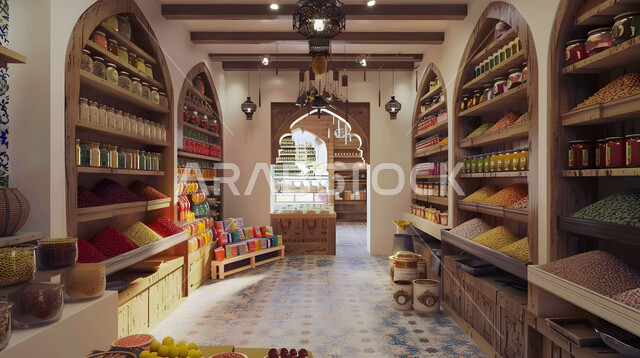 شراء الاحتياجات والمستلزمات المنزلية للمستهلك، السلع والمواد الغذائية المختلفة في أرفف السوبرماركت، جودة المنتجات والمحاصيل الوطنية المحلية، المراكز والمحلات التجارية