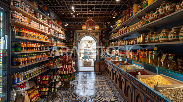 شراء الاحتياجات والمستلزمات المنزلية للمستهلك، السلع والمواد الغذائية المختلفة في أرفف السوبرماركت، جودة المنتجات والمحاصيل الوطنية المحلية، المراكز والمحلات التجارية