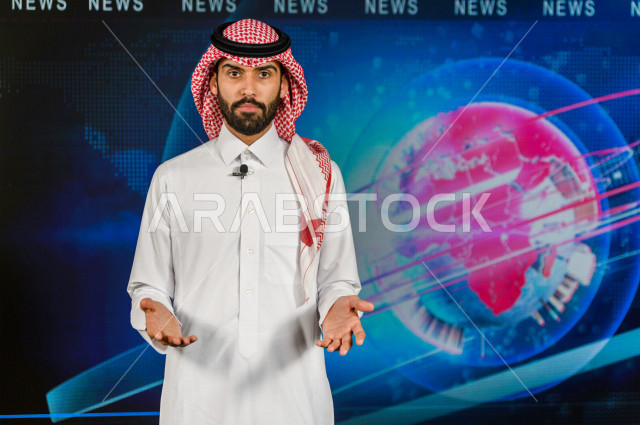 A Saudi Gulf broadcaster and journalist with the skill to present news releases, use graphics technology to provide news, urgent international news, various news, news and media, readers of news bulletins.