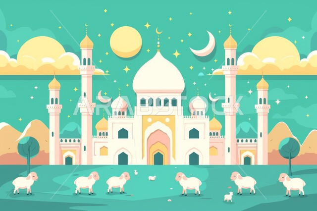 المعالم الإسلامية المقدسة، التصاميم  التاريخية لبناء المساجد في المملكة العربية السعودية, أجواء روحانية دينية, خرفان عيد الأضحى المبارك, العبادة بالتقرب الى الله تعالى, أعياد ومناسبات المسلمين, رسومات على الطراز الإسلامي