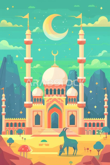 أماكن ومعالم دينية مقدسة, التصاميم والديكورات الإسلامية, العبادة والتقرب إلى الله, الرسومات, الفن الهندسي المعماري لبناء المساجد على الطراز الإسلامي العريق,  مآذن وقبب شامخة عالياً