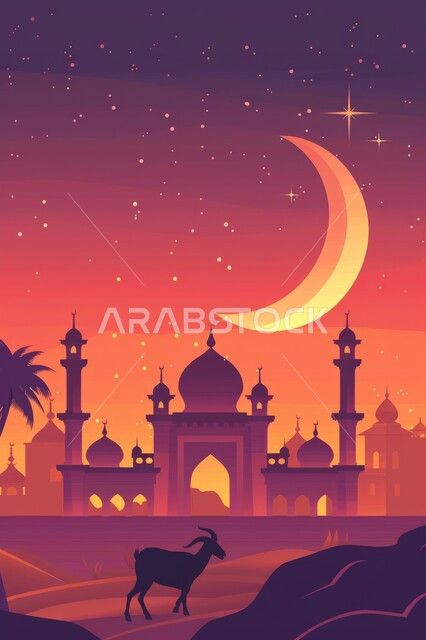 الهلال المضيء في السماء الواسعة, رسومات دينية اسلامية, بناء المساجد بتصاميم معمارية عريقة, التاريخ الإسلامي للملكة العربية السعودية, القبب والمآذن العالية, دور اماكن العبادات والمقدسات