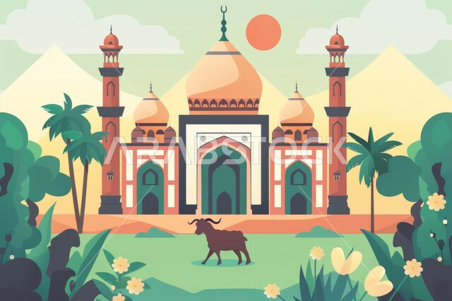 التصاميم المعمارية الحضارية للمساجد, رسومات لمسجد له قبب ومآذن شامخة, أماكن ومقدسات دينية,العبادة والصلاة والتقرب إلى الله, السلام النفسي والروحانية, زخرفات ونقوش إسلامية