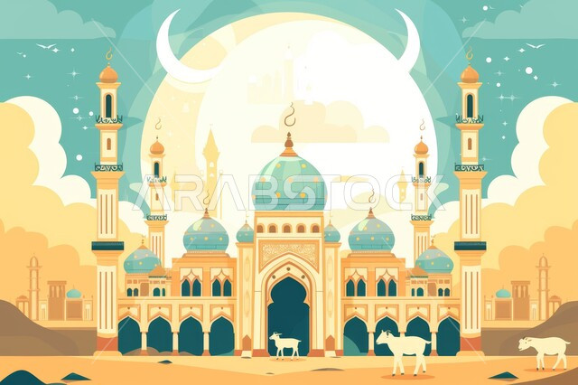 التصاميم المعمارية الحضارية للمساجد, رسومات لمسجد له قبب ومآذن شامخة, أماكن ومقدسات دينية,العبادة والصلاة والتقرب إلى الله, السلام النفسي والروحانية, زخرفات ونقوش إسلامية