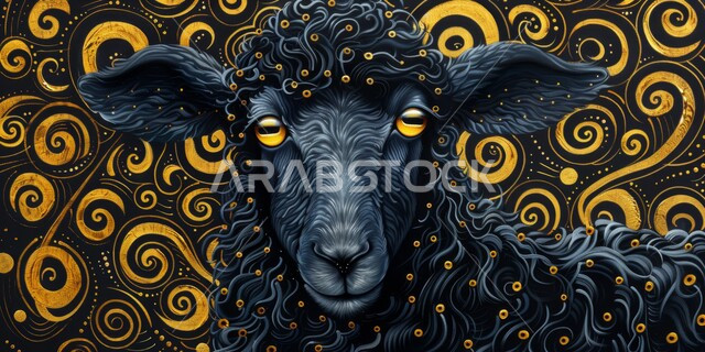 رسوم جدارية ثلاثية الأبعاد لمجسم حيوان الخاروف الأسود، تصاميم وديكورات فنية عصرية, زخارف ومنحوتات ذهبية رخامية راقية, أضحية وقربان عيد الأضحى المبارك، الحب والاهتمام بالخراف في المملكة العربية السعودية