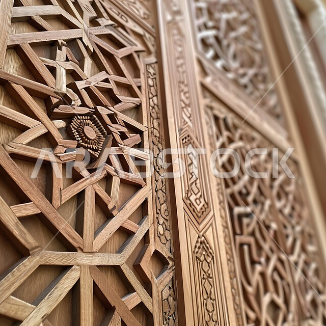 زخارف عربية واشكال هندسية اسلامية مميزة، الفن الهندسي المعماري العصري الحديث, منازل عربية أثرية في المملكة العربية السعودية،  الابواب الخشبية المزينة على الطراز الشعبي، صورة مقربة لباب تراثي بتصاميم زخرفية