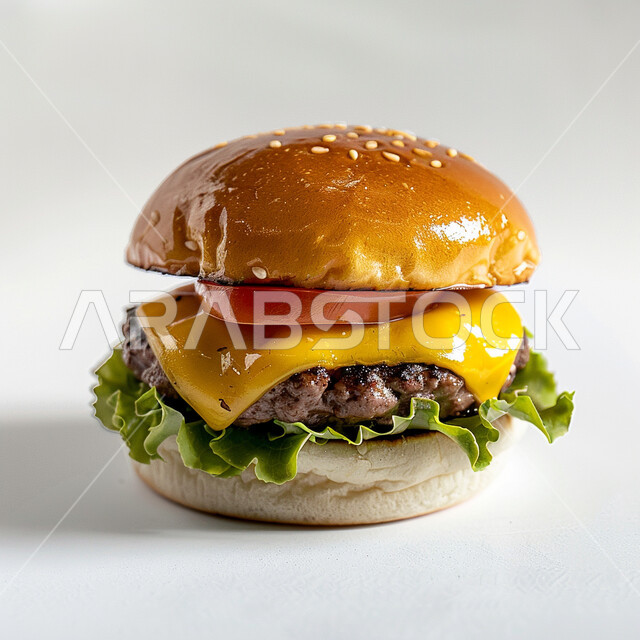 وصفات الطعام الغير صحية, ساندوتش البرجر بقطع اللحم المشوية وشرائح الجبن الذائبة مع الخضراوات الطازجة, مطاعم للمأكولات السريعة في المملكة العربية السعودية، وجبة الهمبرجر مع البطاطا المقلية اللذيذة