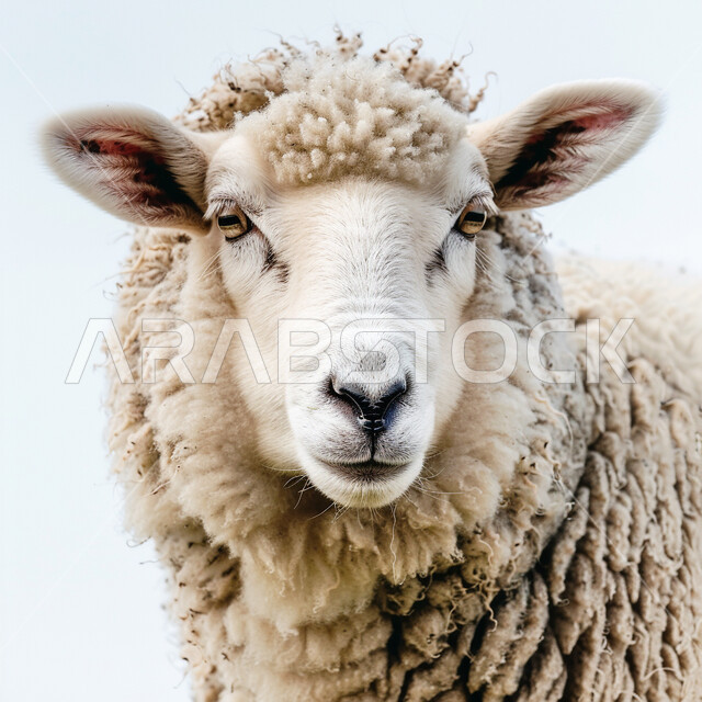 رسوم توضيحية ثري دي لحيوان ثدي أليف، قربان و أضحية عيد الاضحى المبارك، مجسم ثلاثي الابعاد لحيوان الخاروف الابيض المبتسم، أعياد دينيه إسلاميه, خلفية بيضاء
