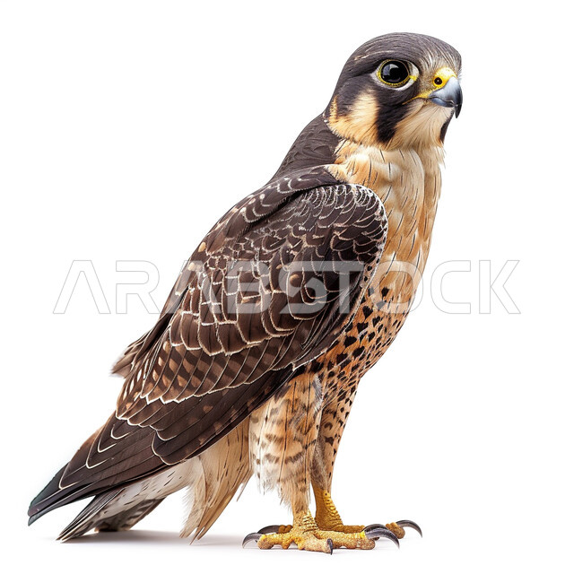 الفخر بالتراث السعودي العريق في تربيه وترويض الطيور الجارحة، تدريب الحيوانات المفترسة في إحدى المحميات الطبيعيه، صورة مقربة لطائر الصقر، إقامة نادي الصقور في موسم الصيد السنوي في المملكة العربية السعودية، خلفية بيضاء