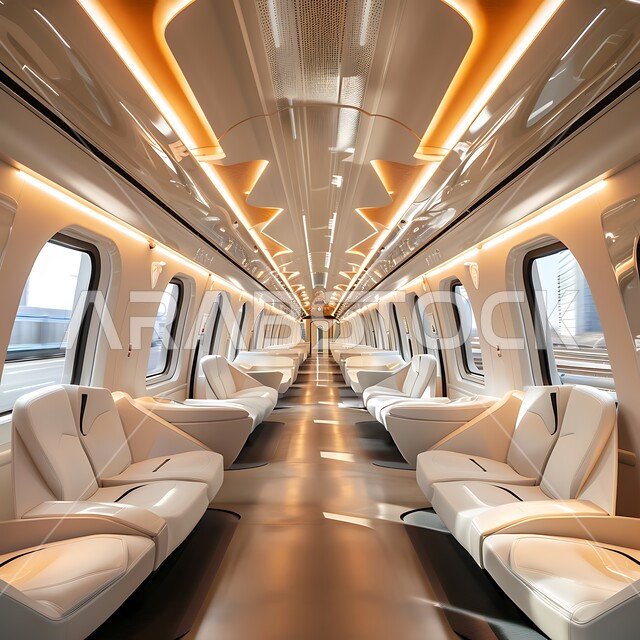 التصاميم و الديكورات الهندسية المعمارية الداخلية العصرية، تصميم داخلي عصري وأنيق لقطار في المملكة العربية السعودية، مقاعد ووسائل مريحة ومتطورة، وسائل النقل والمواصلات