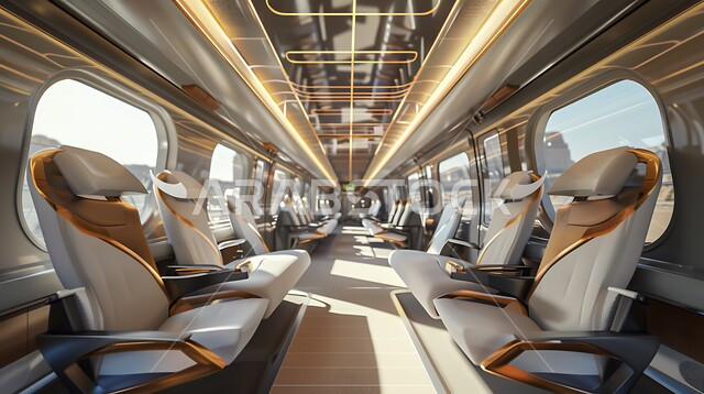 تطور وسائل النقل في المملكة العربية السعودية, الفن الهندسي الحديث في تصميم الديكورات الداخلية, قطار عصري فائق السرعة, مقاعد مريحة وأنيقة, السفر براحة وأمان