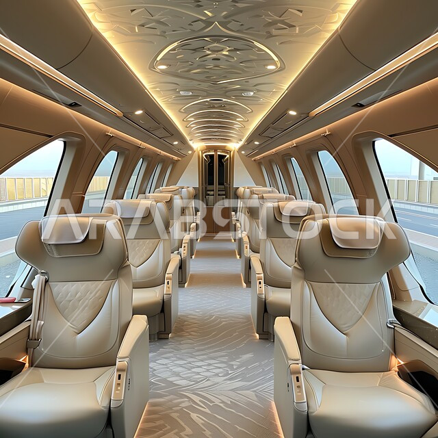 مقاعد مريحة وأنيقة, وسائل النقل المتطورة في المملكة العربية السعودية, تصاميم و ديكورات داخلية فريدة, قطار عصري فائق السرعة, السفر براحة وأمان