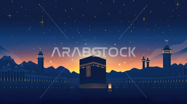 إطلالة على المعالم الدينية الإسلامية، منظر شروق الشمس في الحرم المكي الشريف بالمملكة العربية السعودية، الكعبة المشرفة في مكة المكرمة، العبادة والتقرب إلى الله، أداء مناسك الحج والعمرة, مقدسات الإسلام والمسلمين