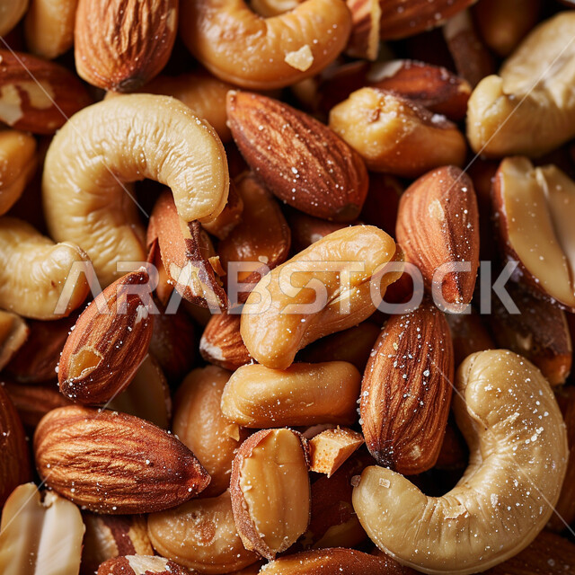 القيمة الغذائية العالية للوجبات الخفيفة، محاصيل زراعية و منتجات محلية سعودية وطنية، سناكات و موالح لذيذة، صورة مقربة مجموعة من انواع المكسرات المختلفة الطازجة