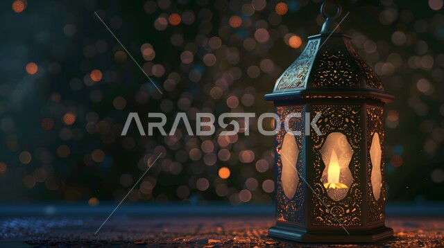  استعداد المسلمين لاستقبال رمضان المبارك, زينة وإضاءة المصابيح, البهجة بقدوم شهر الخير, فانوس معدني مزخرف مضيء ,الأعياد الدينية والمناسبات السعيدة, خلفية ملونة