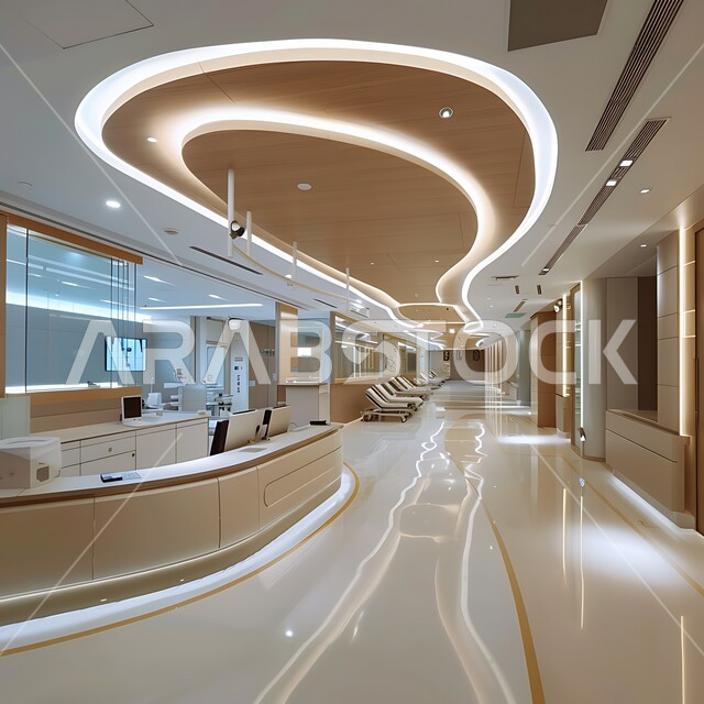 الديكور الحديث لقسم الاستقبال والاستعلامات في أحد مستشفيات المملكة العربية السعودية, التصاميم الفنية الداخلية المعاصرة، عيادات ومراكز صحيه متطوره، مفهوم الطب و الرعاية الطبية