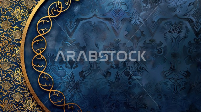 Golden religious decor designs, ornate Islamic design template, blank greeting cards, Arabic Islamic motifs and decorations, modern geometric art, black background