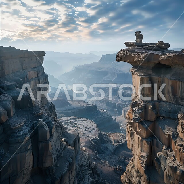 سلسلة جبال طويق في محافظة نجد في النهار، حافة نهاية العالم الصخرية في صحراء مدينة الرياض، معالم طبيعية اثرية سياحية مشهورة في المملكة العربية السعودية، الطبيعة الصحراوية والتضاريس الجبلية في السعودية