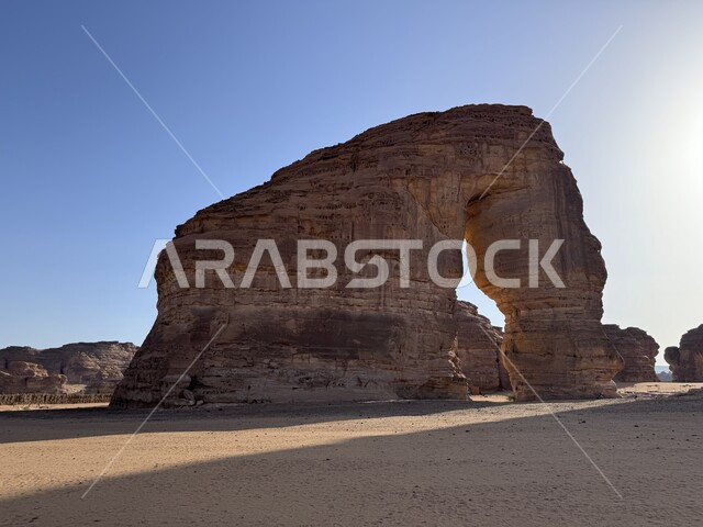 Rock formations and formations in the Kingdom of Saudi Arabia, the Elephant Mountain in the city of Al-Ula, the concept of ancient civilizations, archaeological historical monuments, the distinctive desert nature, famous tourist places and areas