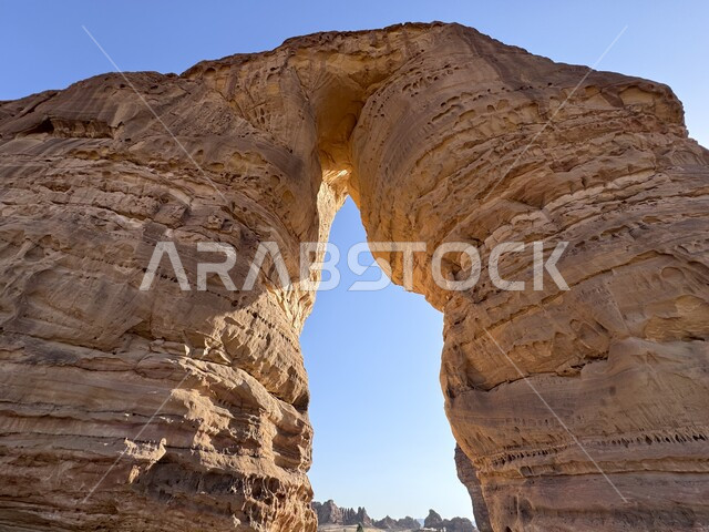 مفهوم الحضارات القديمة، المعالم التاريخية الأثرية، صورة مقربة لجبل الفيل في مدينة العلا، التكوينات والتشكيلات الصخرية في المملكة العربية السعودية، الطبيعة الصحراوية المتميزة، الأماكن والمناطق السياحية المشهورة