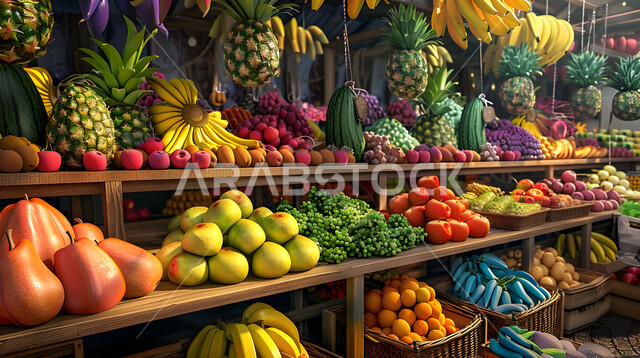 Saudi national agricultural crops and products, harvest season on farms, interest in local agriculture in the Kingdom, a popular market for selling fresh vegetables and fruits.